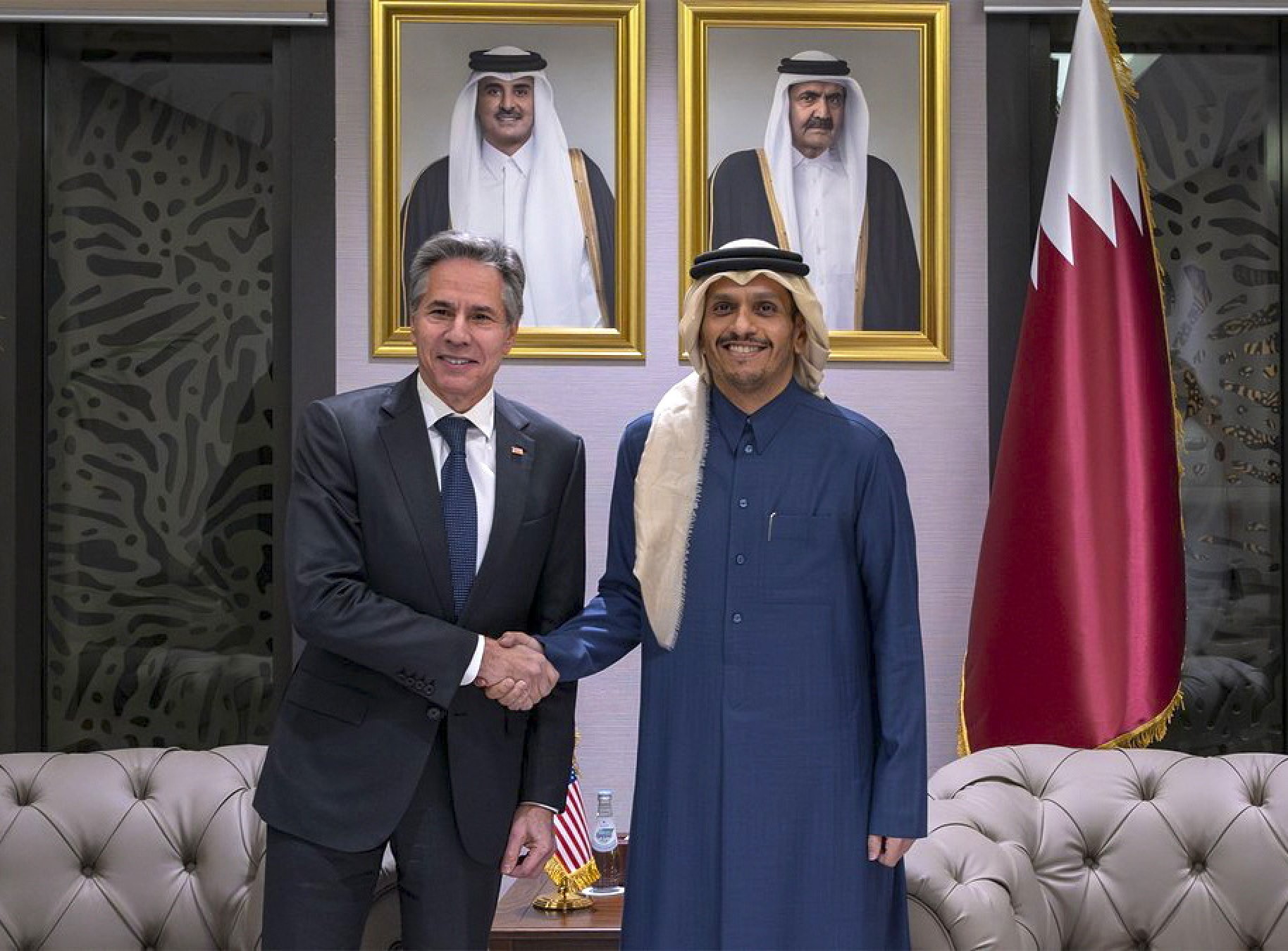 US Secretary of State Antony Blinken meets Qatar’s Prime Minister and Foreign Minister Sheikh Mohammed bin Abdulrahman al-Thani in Doha in February. Photo: EPA-EFE