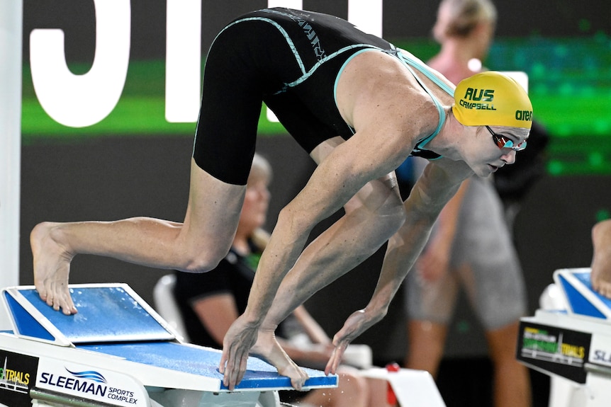 Cate Campbell leaving the blocks at the Australian Olympic swimming trials.
