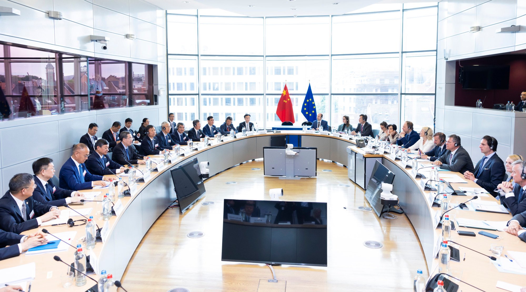 The fifth China-EU High-Level Environment and Climate Dialogue under way in Brussels on Tuesday. Photo: Xinhua