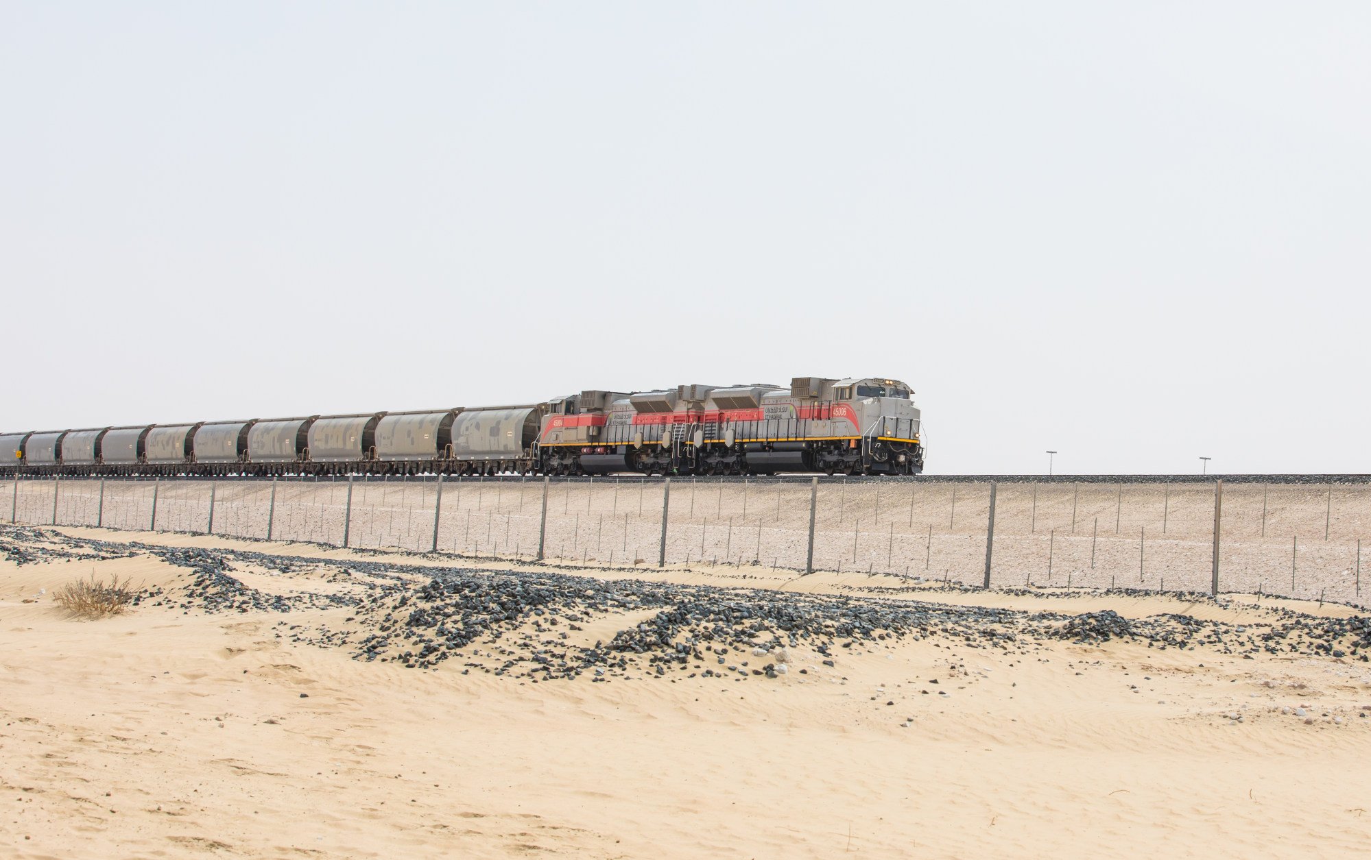 A cargo train in the UAE desert. Gulf nations’ commitment to the project will be visible in the development of railway infrastructure along the corridor route. Photo: Shutterstock