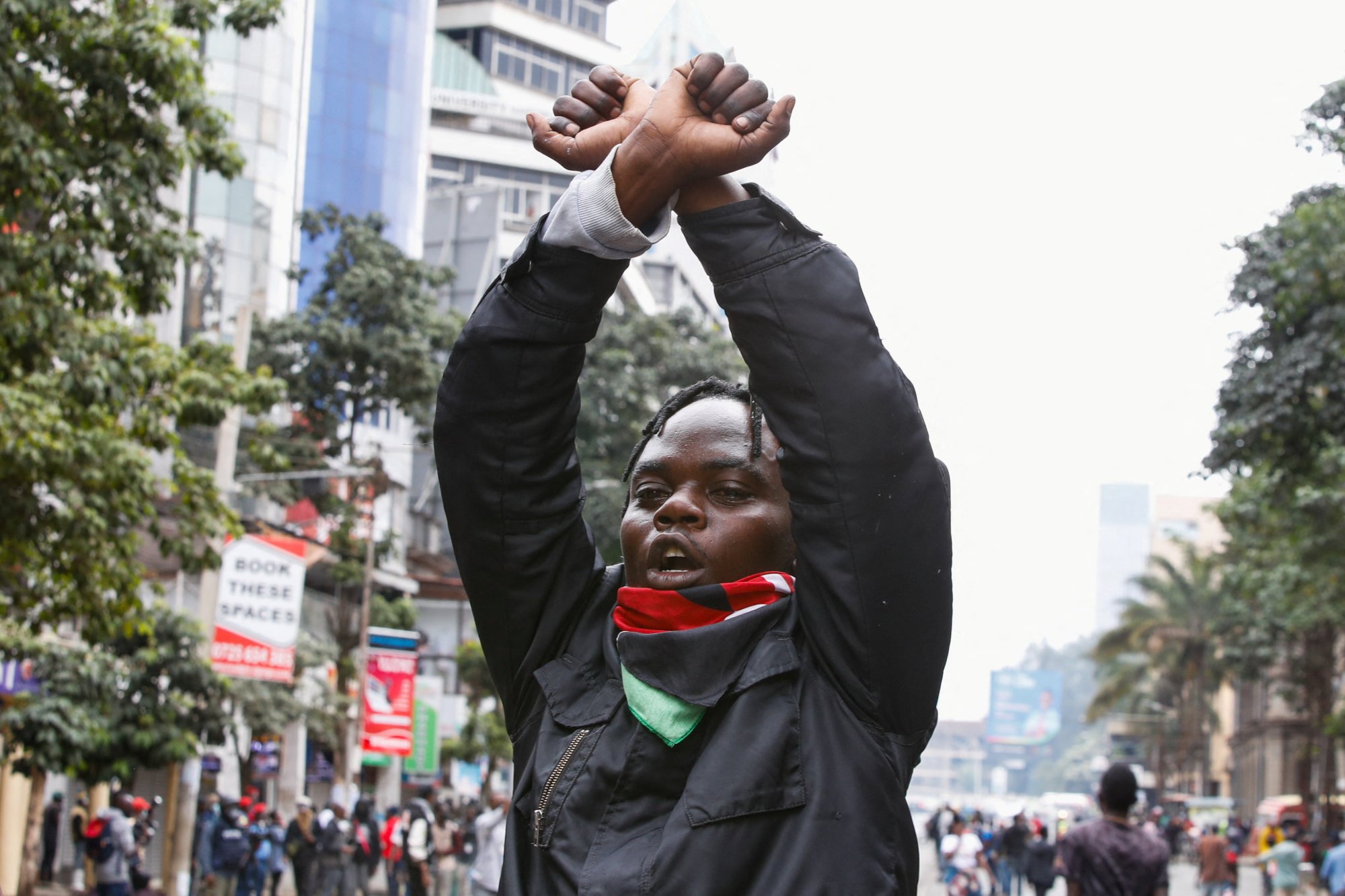 A man gestures at a demonstration over police killings of people protesting against Kenya’s proposed finance bill on Thursday. Photo: Reuters