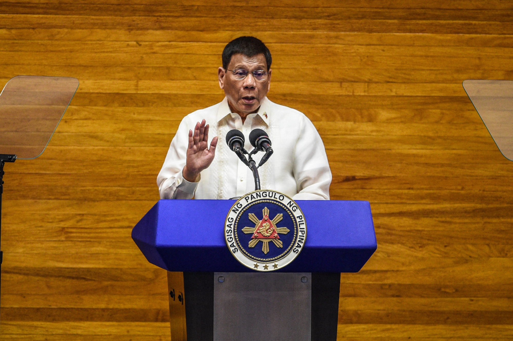 Then Philippine President Rodrigo Duterte speaks during the annual state of the nation address at the House of Representatives in Manila on July 26, 2021. Photo: AFP