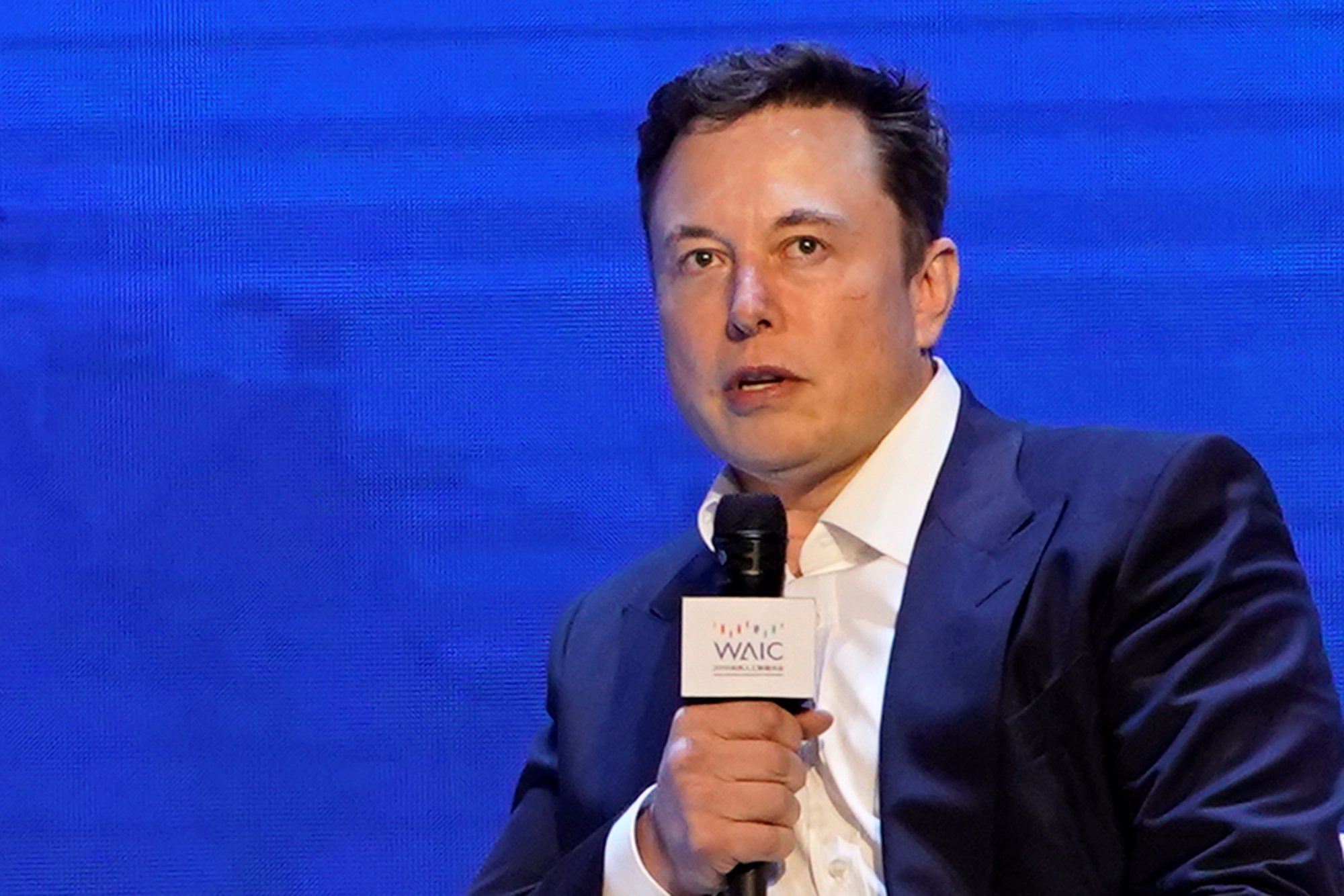 Elon Musk speaks at the World Artificial Intelligence Conference in Shanghai on August 29, 2019. Photo: Reuters