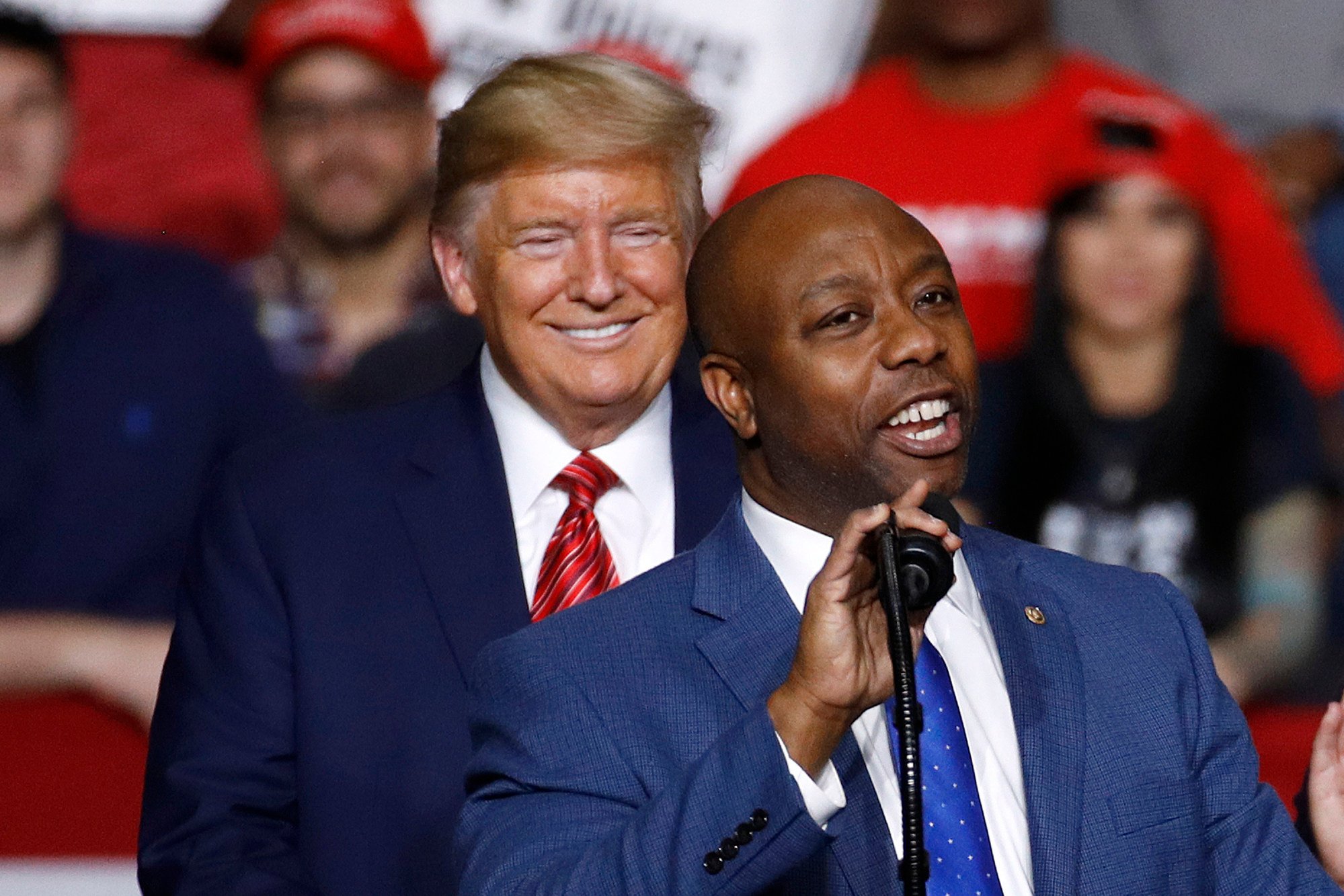 Senator Tim Scott of South Carolina speaks in front of President Donald Trump during a campaign rally on Feb. 28, 2020. Photo: AP