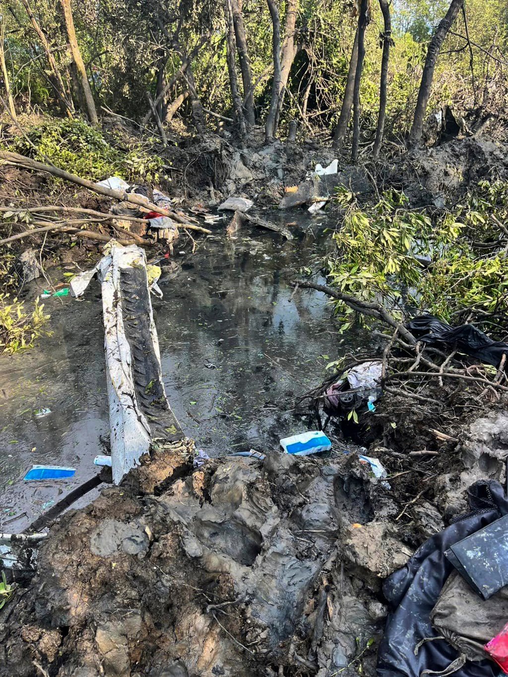 The wreckage of the aircraft is seen at the site in Chachoengsao province, Thailand, on Thursday. Photo: Chachoengsao’s Public Relations Department via AP