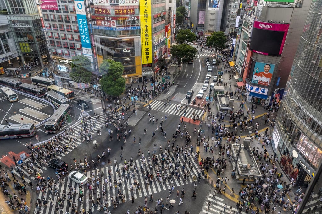 Pedestrians in the Shibuya district of Tokyo, Japan as the Japanese government tell people to observe safety rules in the event of a possible ‘megaquake’. Photo: Bloomberg