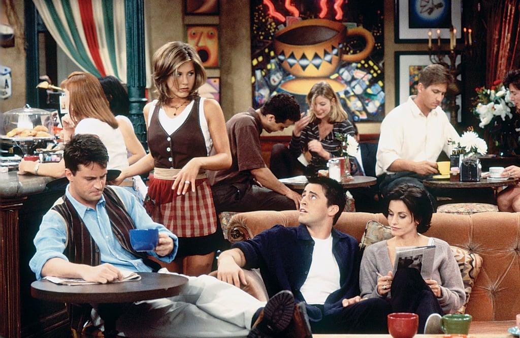 Matthew Perry (left) as Chandler Bing on Friends. Photo: Getty Images
