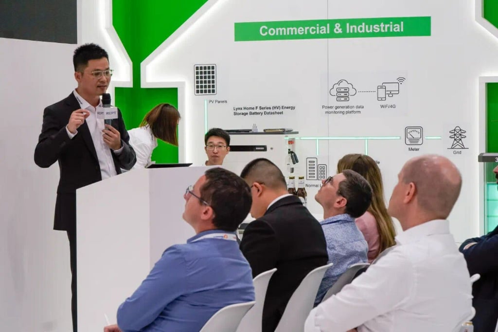 Jason Hong, US general manager of REPT Battero, a Chinese battery manufacturing company, speaks at an undated event last year. Photo: REPT Battero