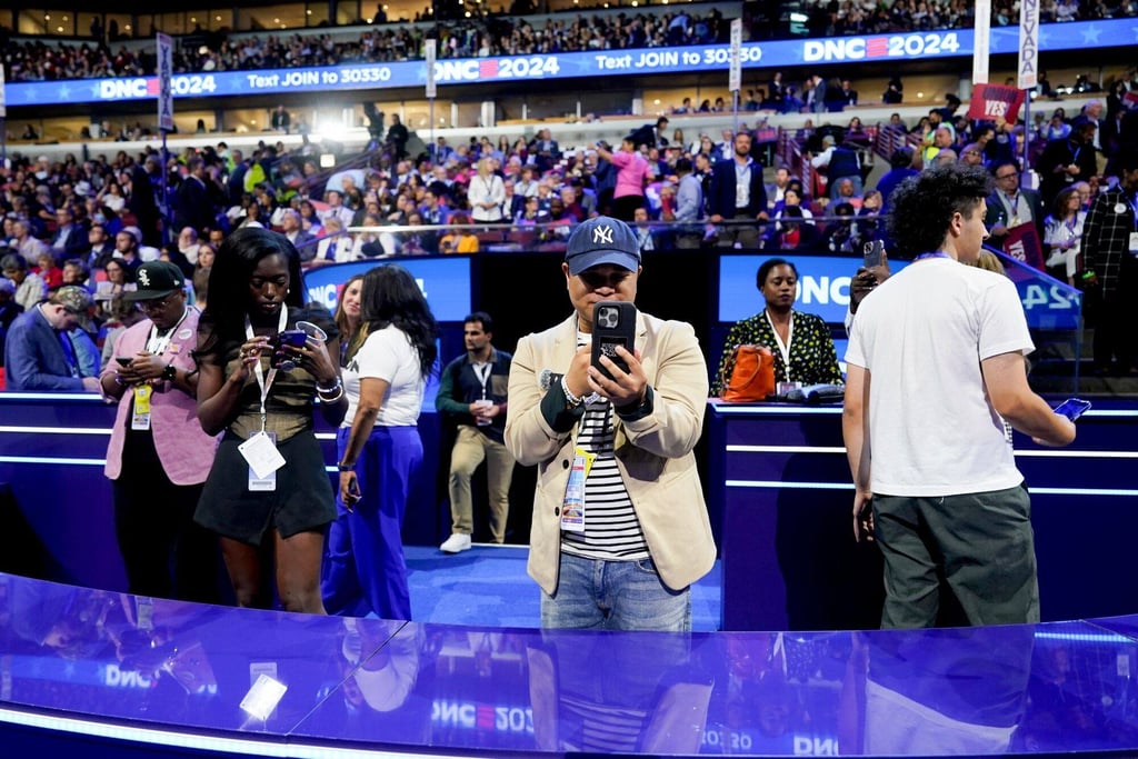 Influencers near the content creator platform during the Democratic National Convention. Photo: Bloomberg