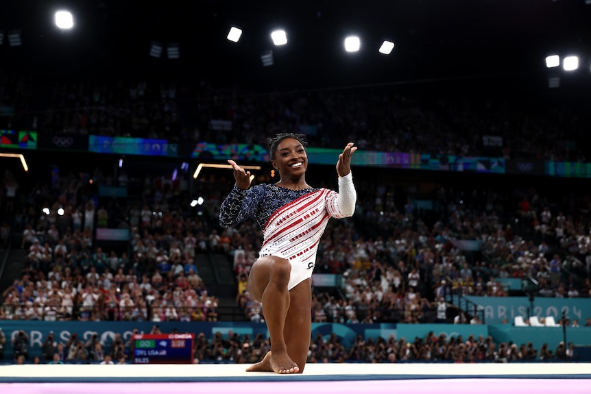 Simone Biles after finishing her routine