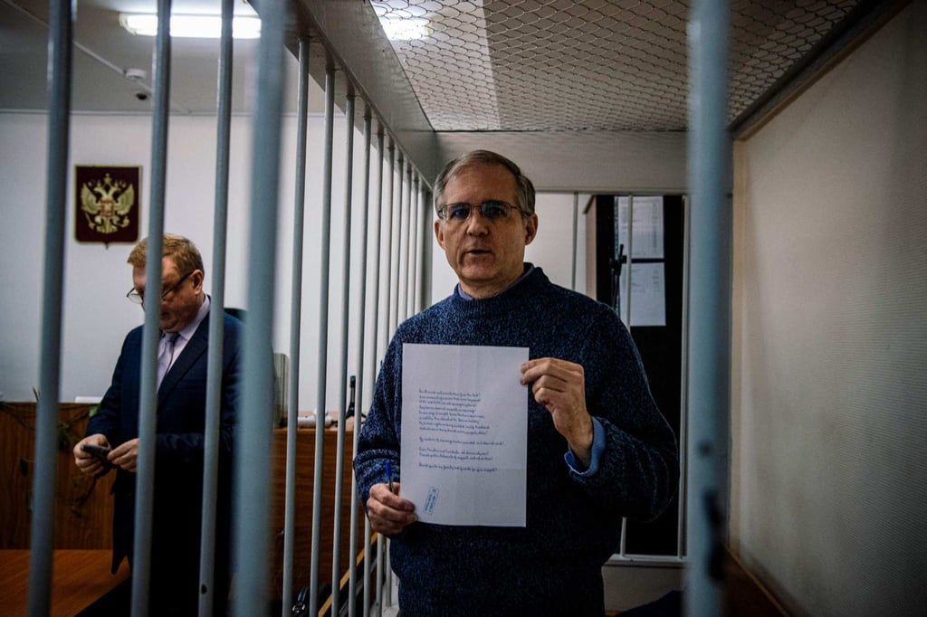 Paul Whelan, a former US Marine accused of espionage and arrested in Russia in December 2018, stands inside a defendants’ cage in Moscow in 2019. Photo: AFP
