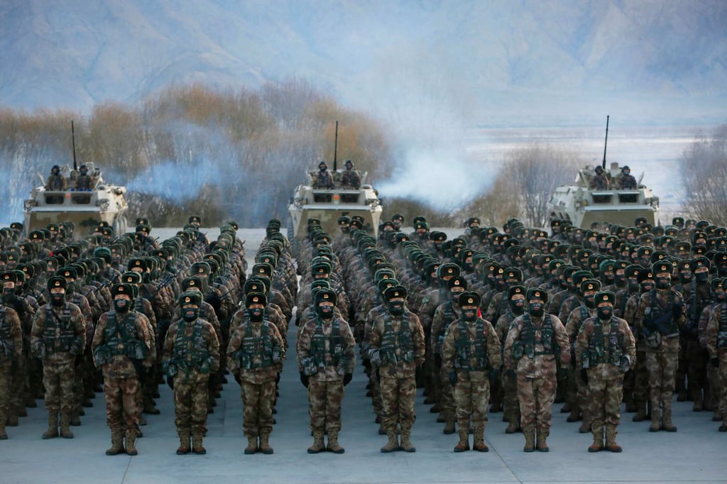Chinese People’s Liberation Army (PLA) soldiers assemble during military training in Kashgar, Xinjiang region. Photo: AFP Chinese People’s Liberation Army (PLA) soldiers assemble during military training in Kashgar, Xinjiang region. Photo: AFP