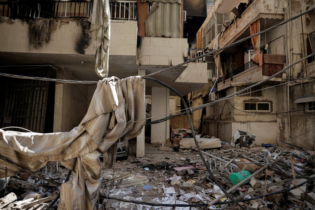 Rubble around a damaged building in the aftermath of Israeli strikes in the Chiyah area of Dahiyeh, Beirut, Lebanon on Saturday. Photo: Reuters Rubble around a damaged building in the aftermath of Israeli strikes in the Chiyah area of Dahiyeh, Beirut, Lebanon on Saturday. Photo: Reuters