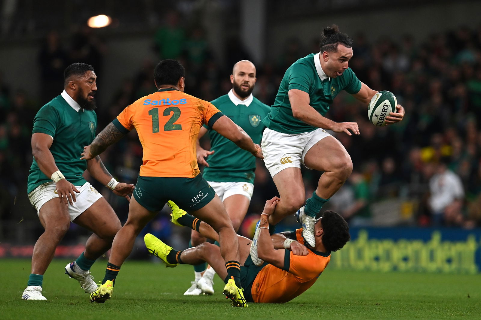 James Lowe runs the ball for Ireland.