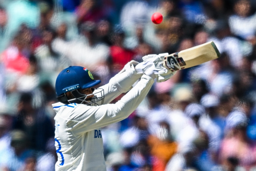 India batter Jasprit Bumrah tries to play a short ball against Australia in a Test.
