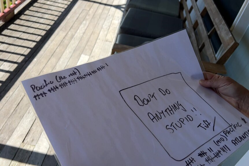 A laminated piece of paper with tally marks on it.