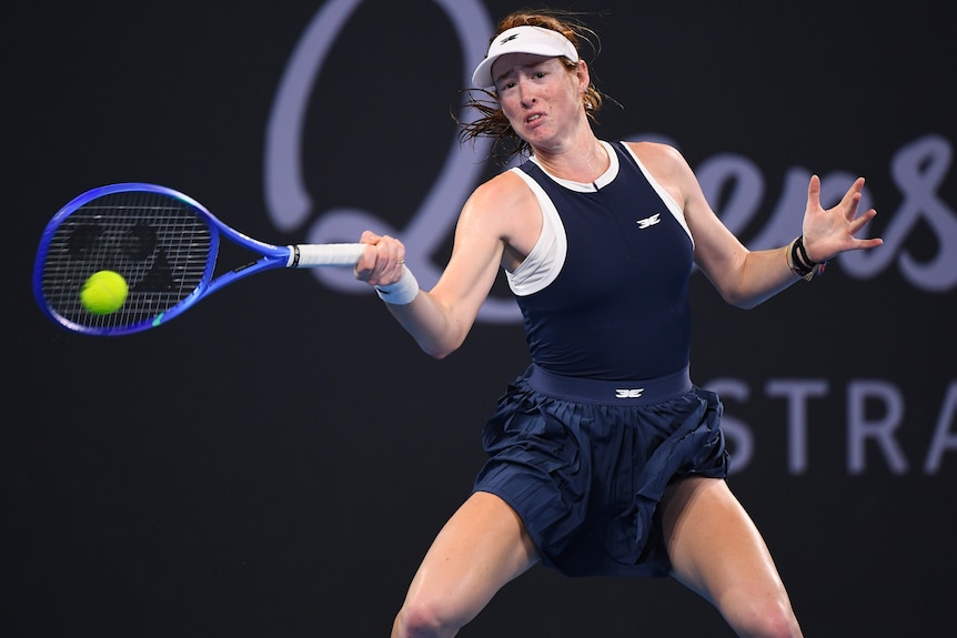 Maya Joint plays a forehand at the Brisbane International.