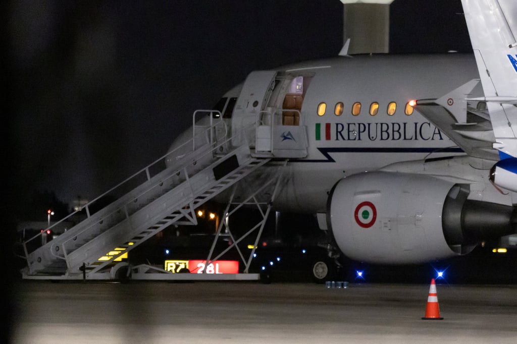 Italian Prime Minister Giorgia Meloni’s aeroplane is seen at West Palm Beach International airport as Italian media reported that Meloni met Donald Trump at his residence of Mar-a-Lago. Photo: Reuters