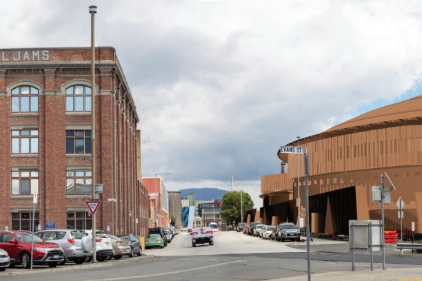 A view down Evans Street for the proposed stadium.