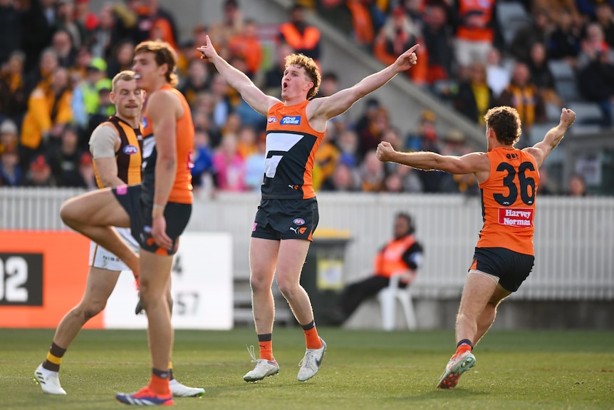 Tom Green celebrates a goal against Hawthorn
