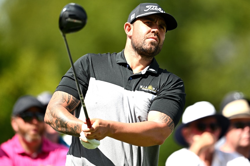 Ryan Peake plays a tee shot at the New Zealand Open.