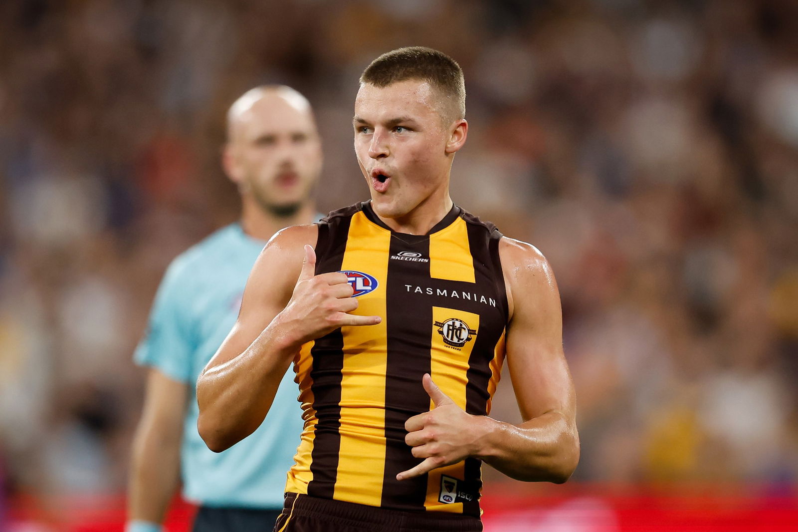 Jack Ginnivan celebrates a goal.