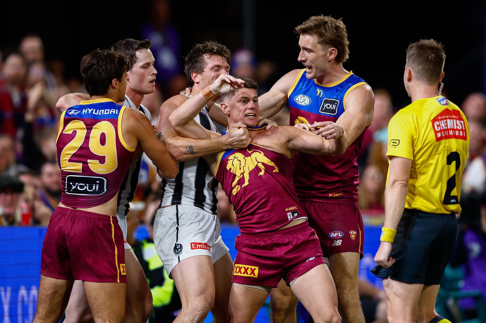 Dayne Zorko in a wrestle