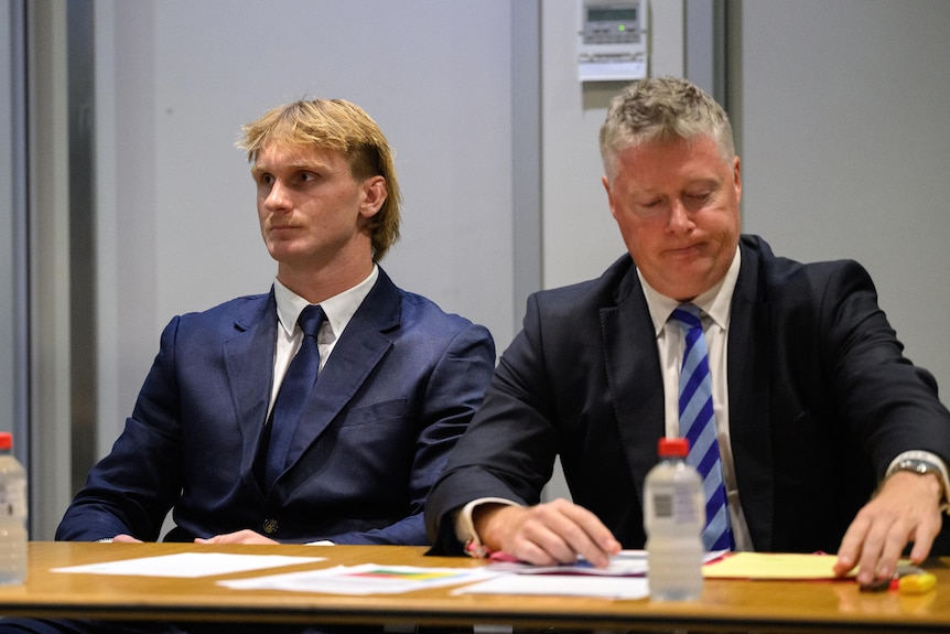 Jacob Preston and his lawyer Paul McGirr at the NRL judiciary.