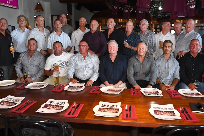 A group of men attend a rugby league reunion 