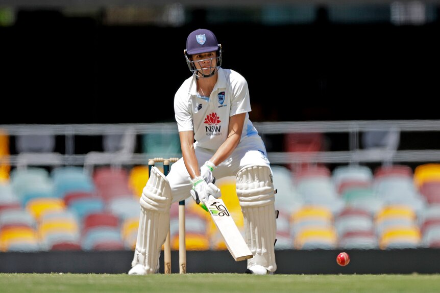 Sam Konstas prepares to play a ramp shot in a four-day cricket match