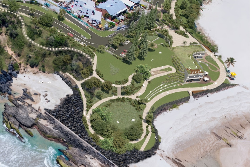 A computer-generated concept design of the Snapper Rocks to Rainbow Bay masterplan development.
