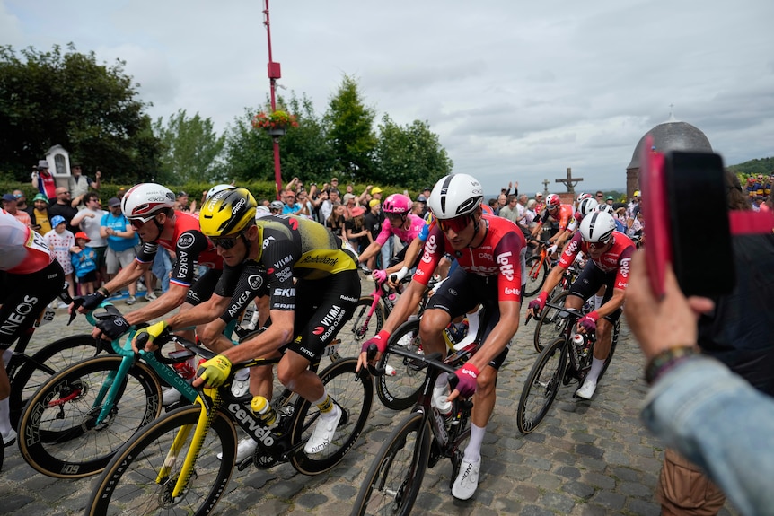 The Tour de France peloton rides