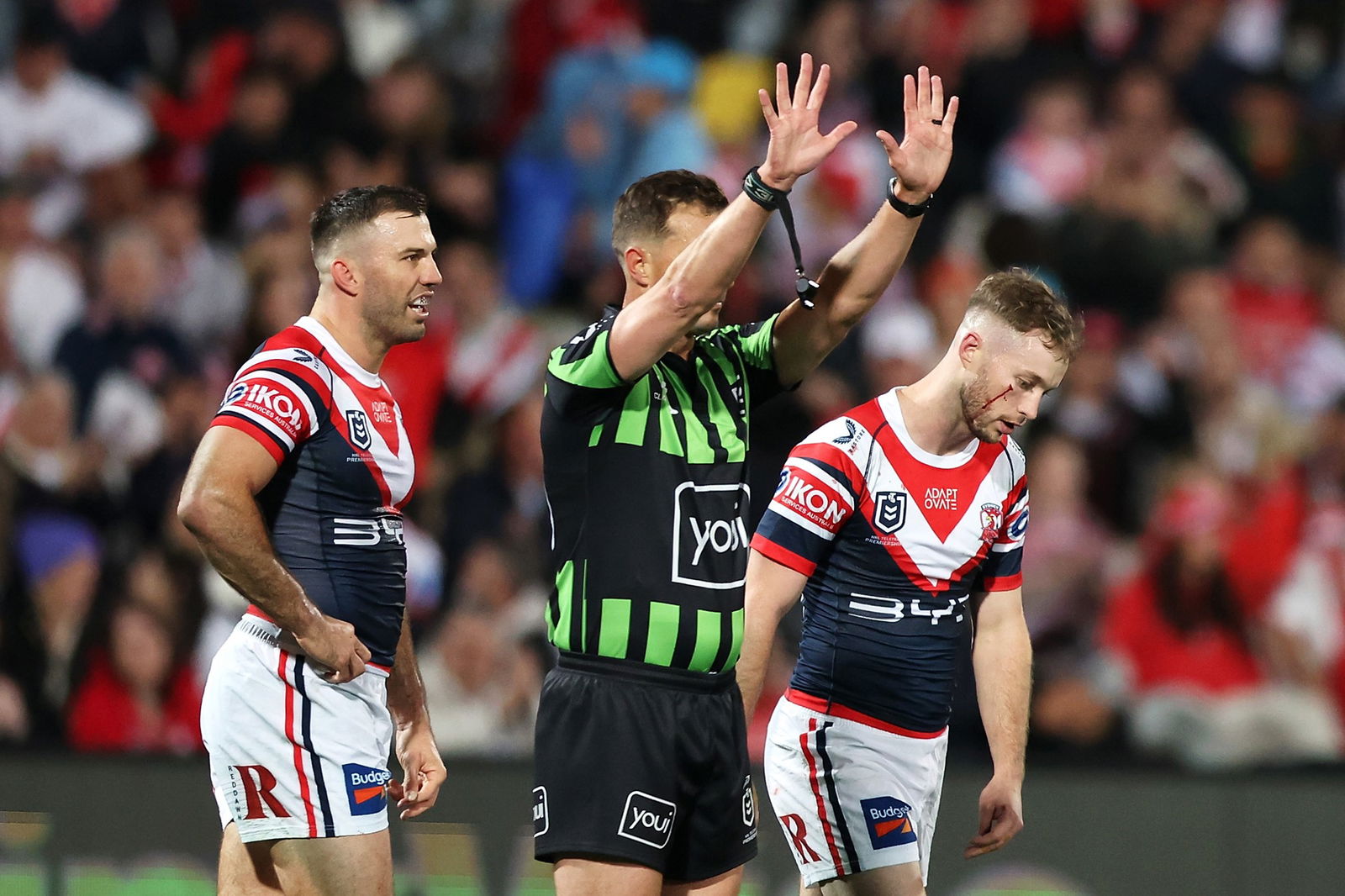 Sam Walker of the Roosters is sent to the sin bin during the NRL Round 19 match between the St. George Illawarra Dragons and Sydney Roosters at Jubilee Stadium in Sydney, Saturday, July 12, 2025.&nbsp;