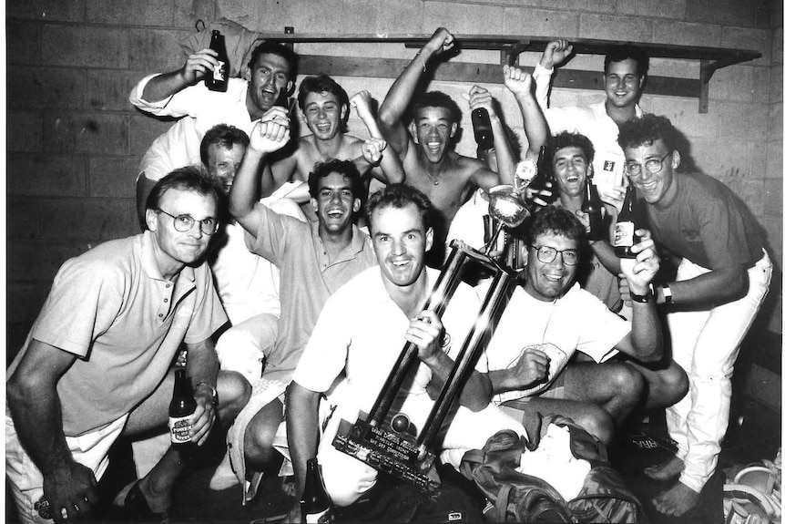 men cheering