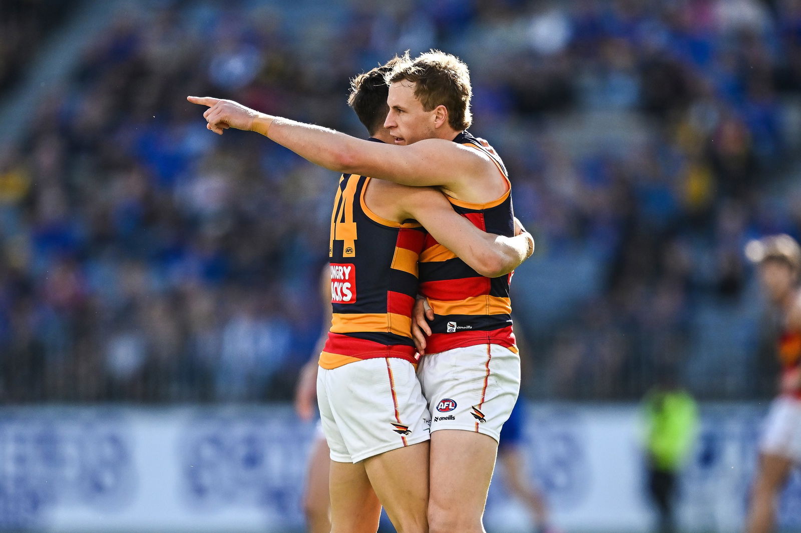 Adelaide captain Jordan Dawson kicked one of the Crows' five first-quarter goals against the Eagles.