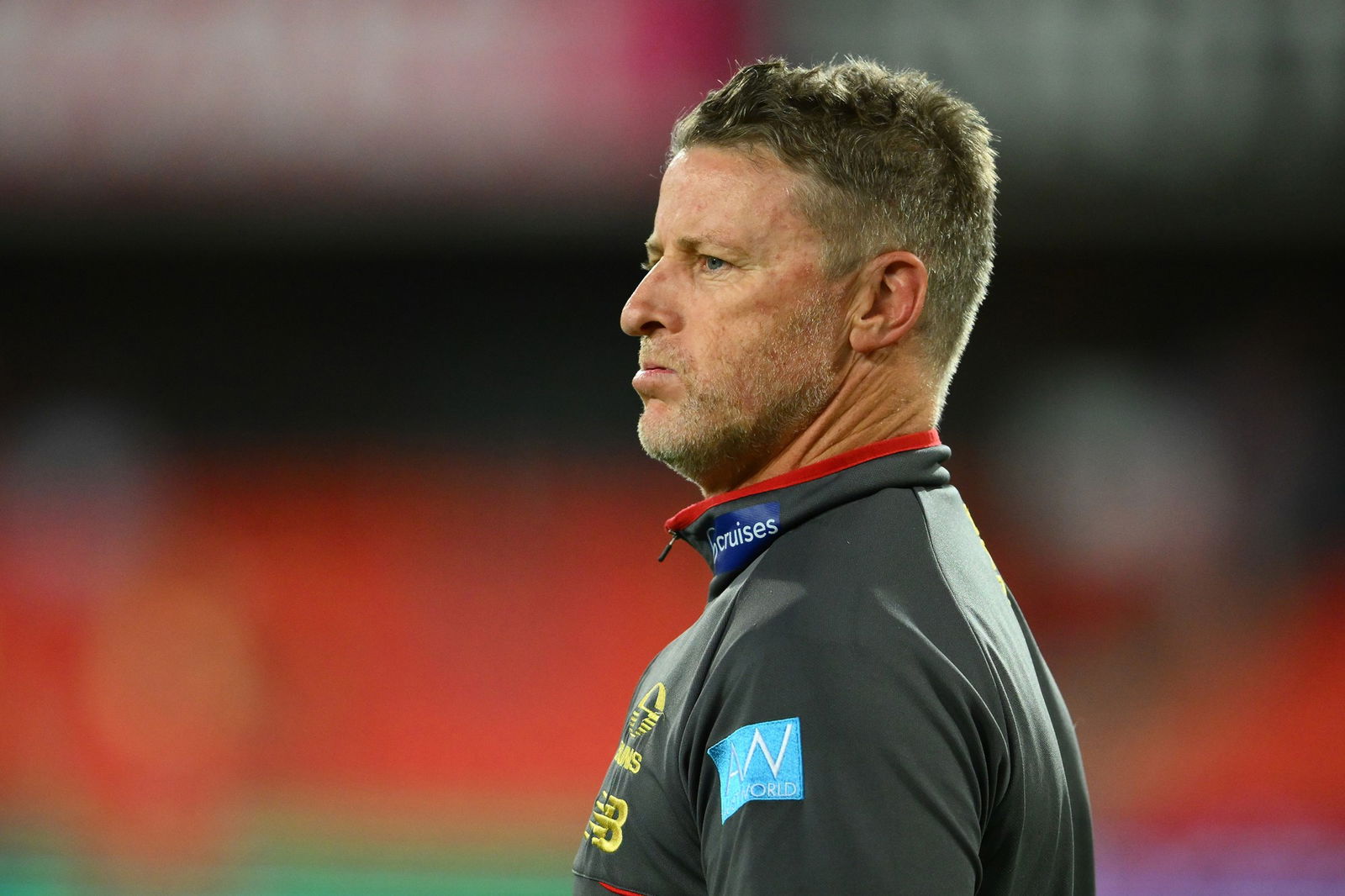 &nbsp;Head coach of the Suns, Damien Hardwick looks on ahead of the 2025 AFL Round 24 match between the Gold Coast Suns and the Essendon Bombers at Carrara.