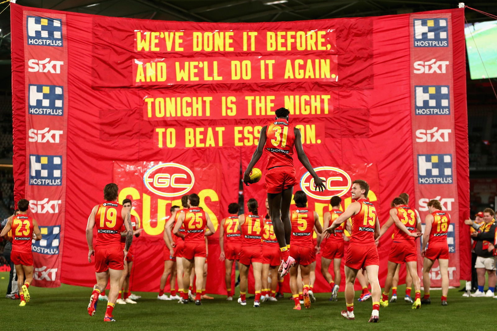 Mac Andrew of the Suns runs on during the AFL Round 22 match between the Essendon Bombers and the Gold Coast Suns at Docklands in Melbourne, Saturday, August 10, 2024.