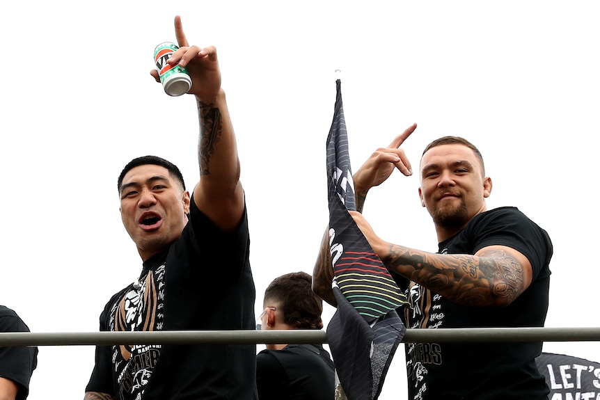 Moses Leota and James Fisher-Harris celebrate