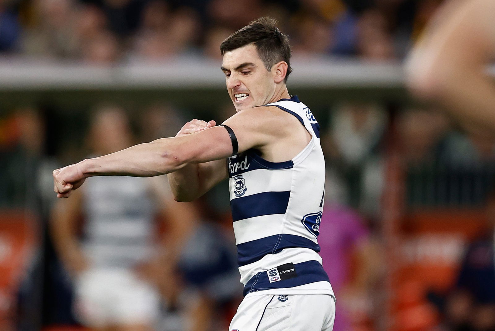 Shaun Mannagh kicked one of Geelong's five goals in the second quarter.