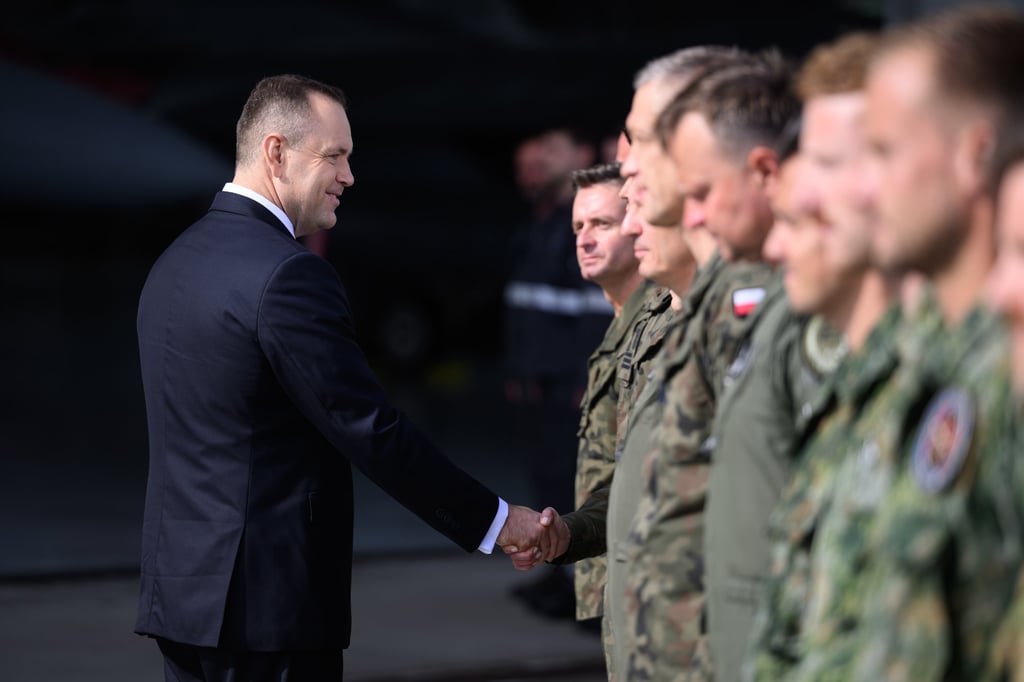 Polish President Karol Nawrocki during a meeting with soldiers at the 31st Tactical Air Base in Poznan-Krzesiny, Poland, on Thursday, in the wake of the violation of Polish airspace. Photo: EPA Polish President Karol Nawrocki during a meeting with soldiers at the 31st Tactical Air Base in Poznan-Krzesiny, Poland, on Thursday, in the wake of the violation of Polish airspace. Photo: EPA
