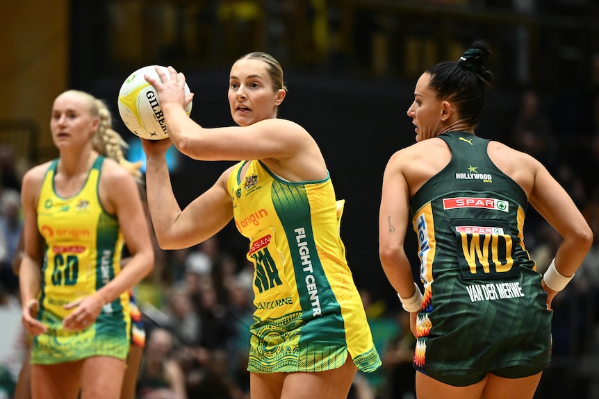 Australia plays South Africa in a netball Test.