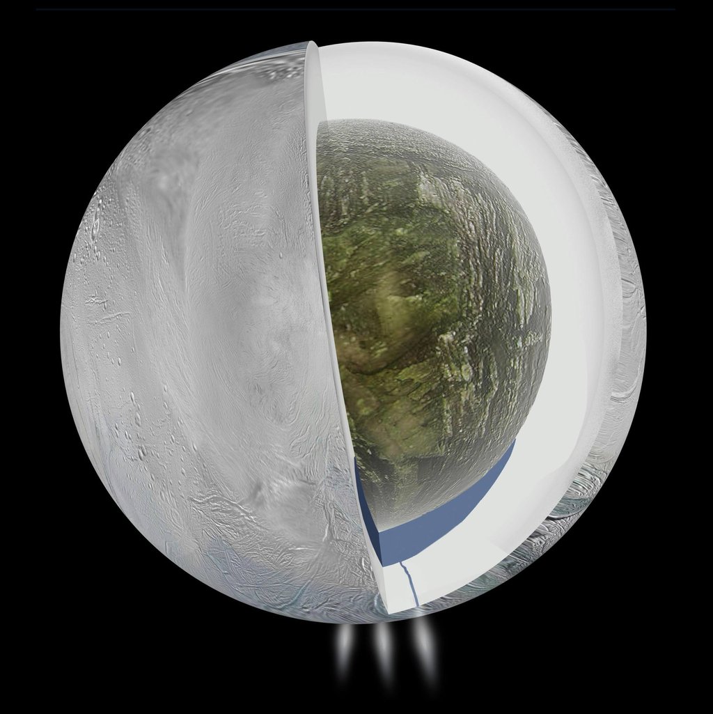 A diagram illustrates the possible interior of Saturn’s moon Enceladus in April 2014. Photo: Nasa/JPL-Caltech A diagram illustrates the possible interior of Saturn’s moon Enceladus in April 2014. Photo: Nasa/JPL-Caltech