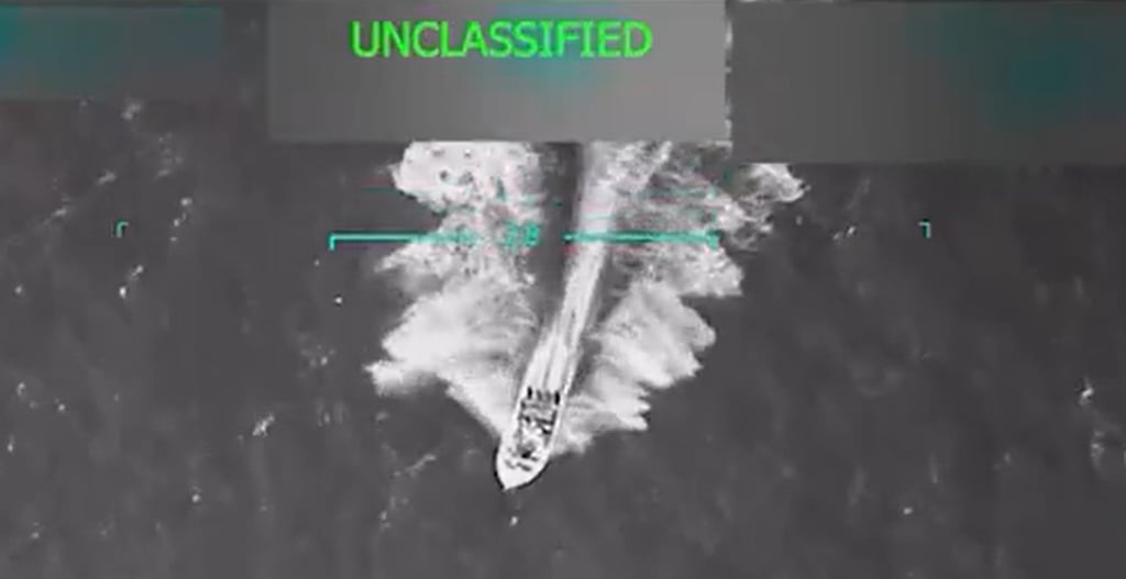 US President Donald Trump shared a video on social media last month, claiming American forces attacked a drug boat, killing 11 “narcoterrorists”. Photo: Truth Social/realDonaldTrump US President Donald Trump shared a video on social media last month, claiming American forces attacked a drug boat, killing 11 “narcoterrorists”. Photo: Truth Social/realDonaldTrump