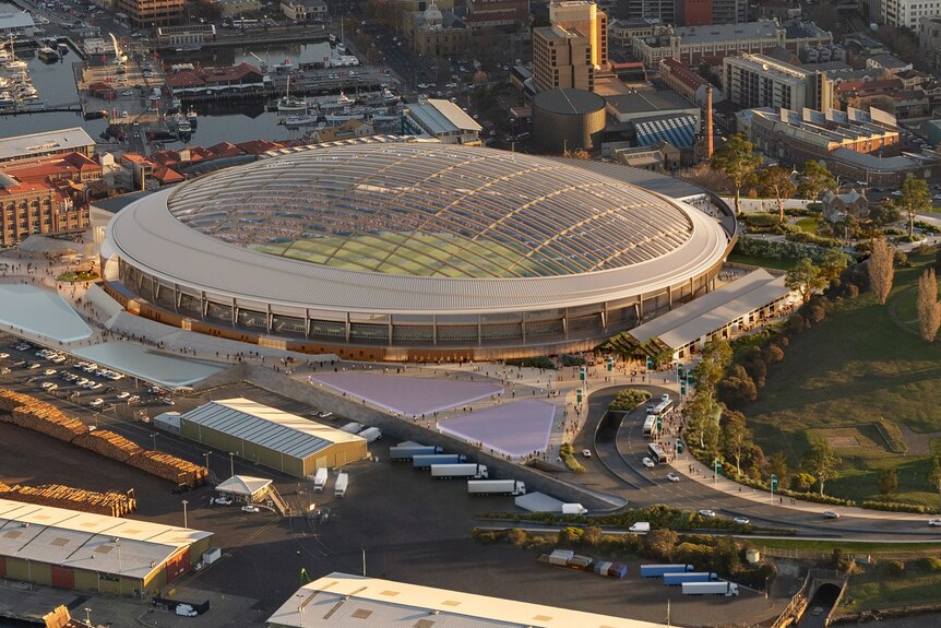 A concept image of the proposed Hobart stadium at Macquarie Poi nt.