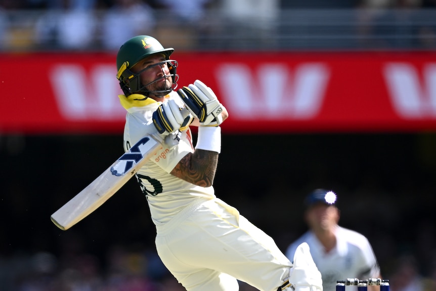 Australia batter Jake Weatherald looks over his shoulder as he completes a shot.