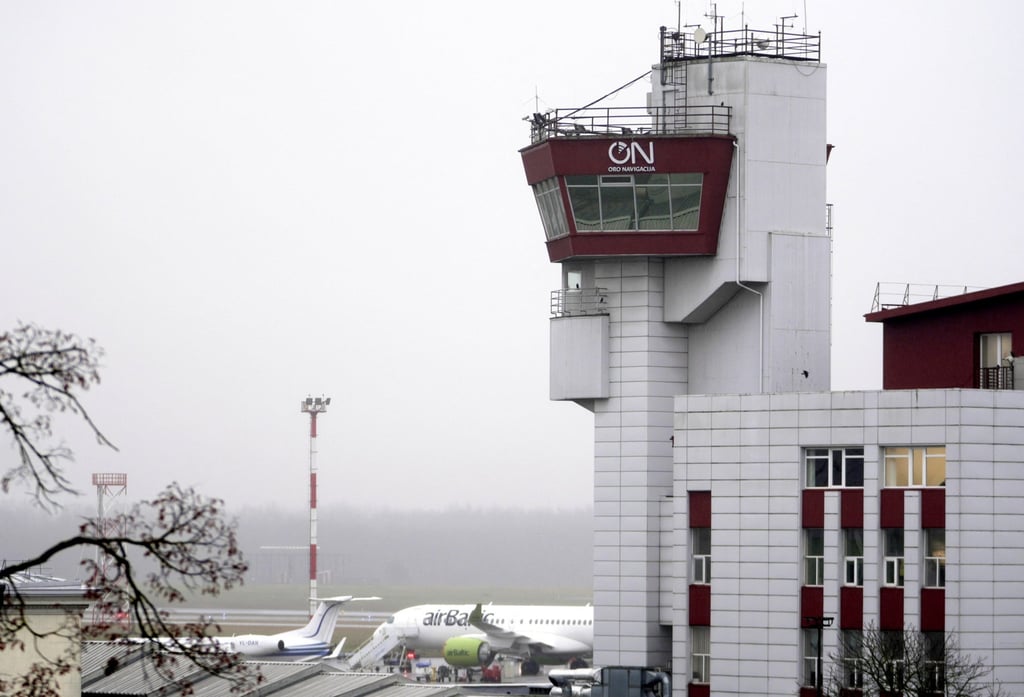 The control tower at Vilnius Ciurlionis International Airport in Lithuania is seen on Thursday. Photo: Reuters The control tower at Vilnius Ciurlionis International Airport in Lithuania is seen on Thursday. Photo: Reuters