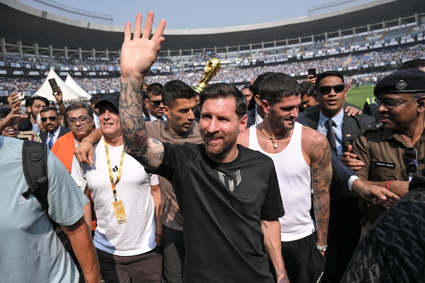 Lionel Messi waved to the crowd.