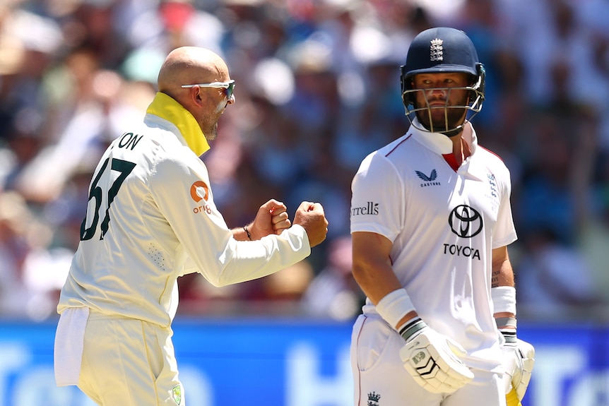 Nathan Lyon celebrates