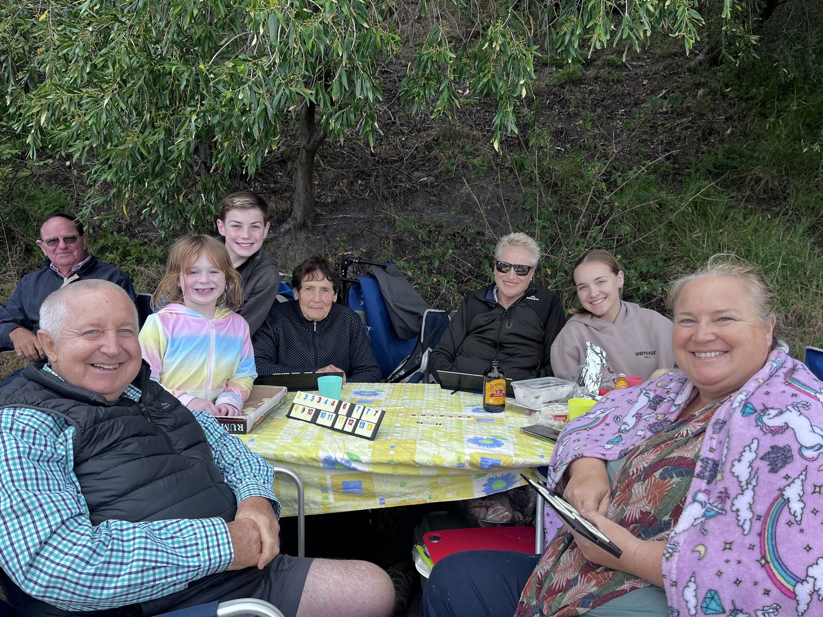 Evelyn Ransom (right) and her family at Camp Cove in Sydney ahead of the Sydney to Hobart yacht race on December 26, 2025.