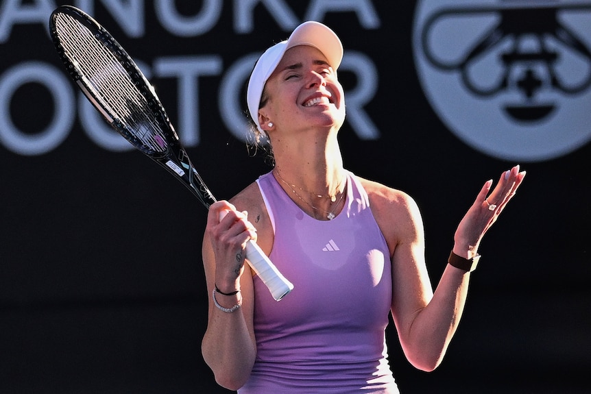 Elina Svitolina celebrates winning Auckland WTA event.
